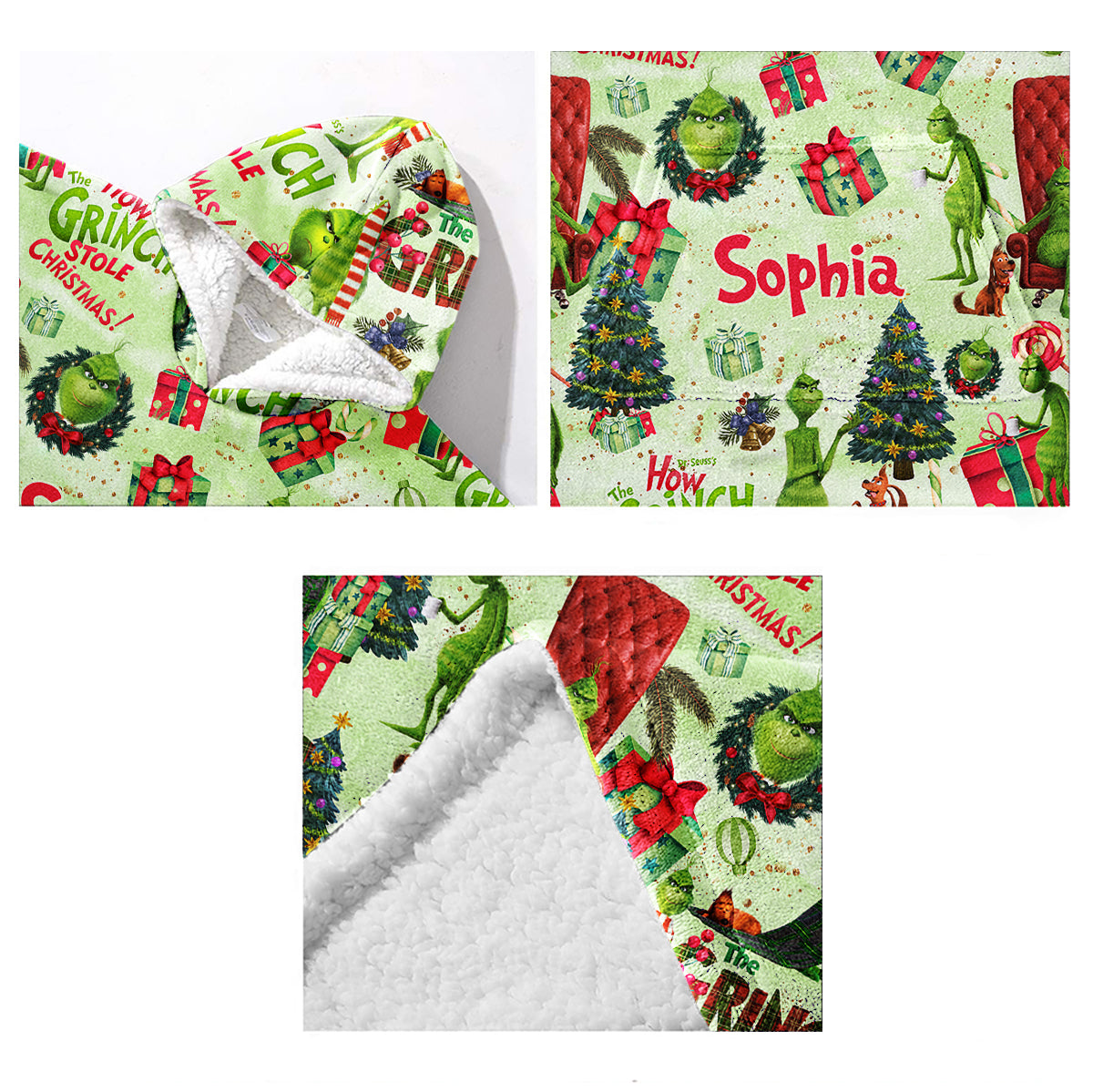 Grüne Weihnachten – Personalisierte Stola-Weihnachtsdecke mit Kapuze
