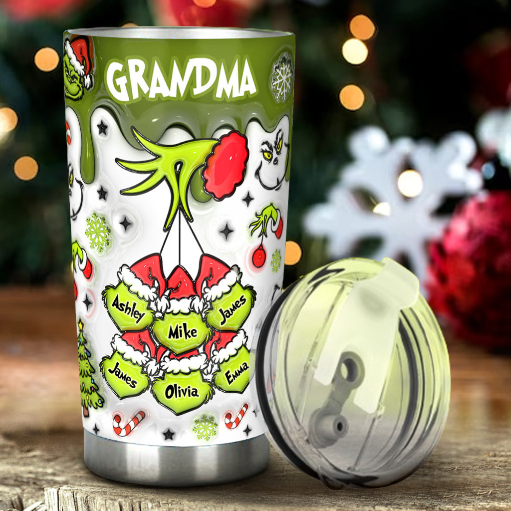 Beliebiger Titel: Grüne Schneeflocken - Personalisierter Stola-Weihnachtsbecher