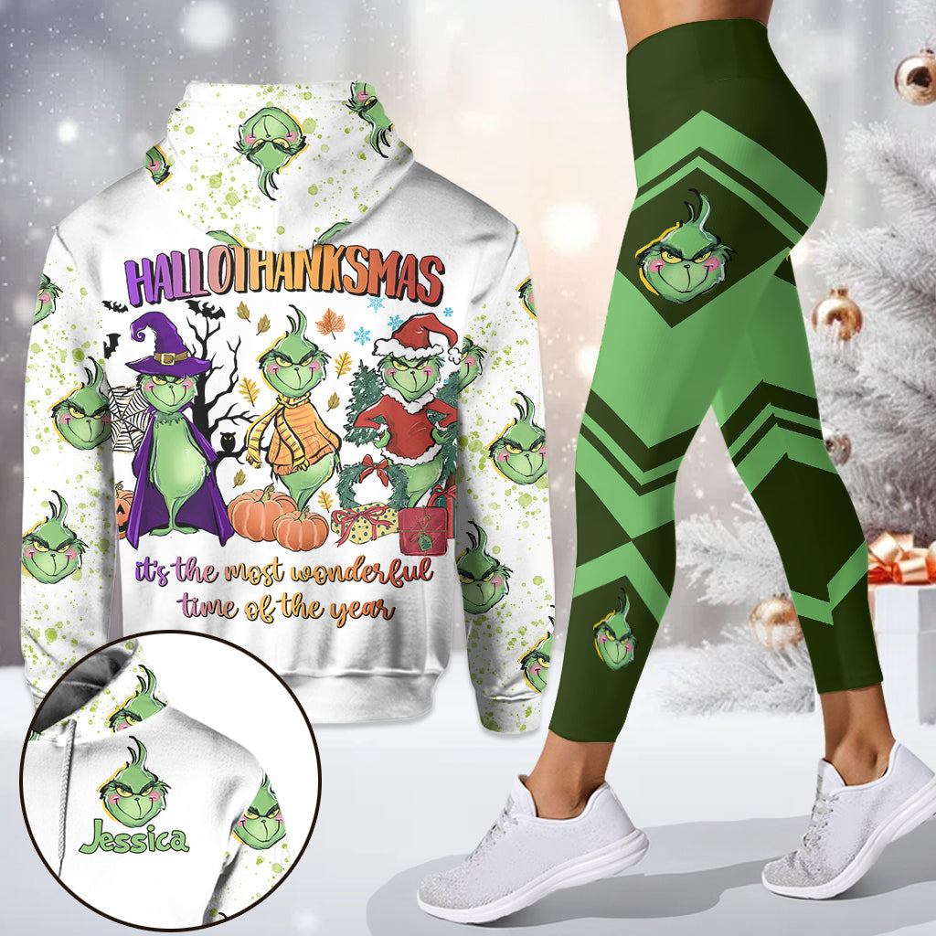 Joyeux Hallothanksmas ! - Ensemble sweat à capuche et legging de Noël personnalisés avec étole