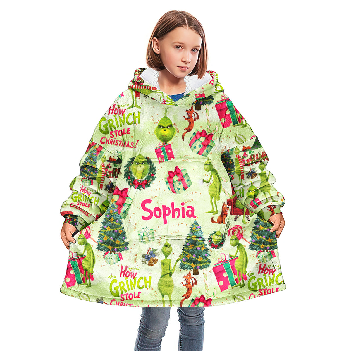 Grüne Weihnachten – Personalisierte Stola-Weihnachtsdecke mit Kapuze