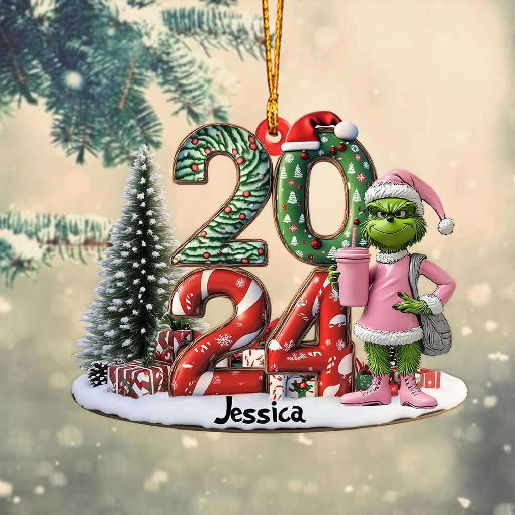 Grinchy Green Lady Christmas - Personalized Stole Christmas Custom Shaped Ornament