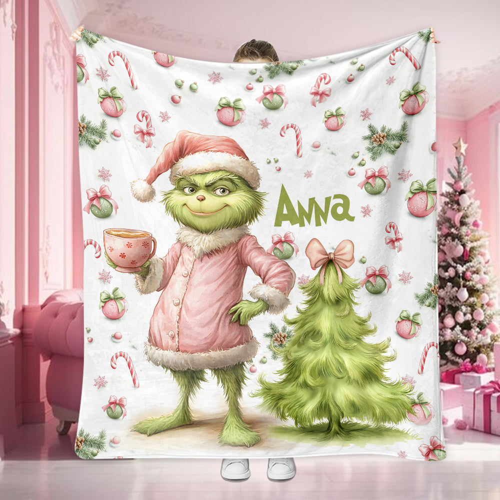 Pink Grinchy Green - Personalized Stole Christmas Blanket
