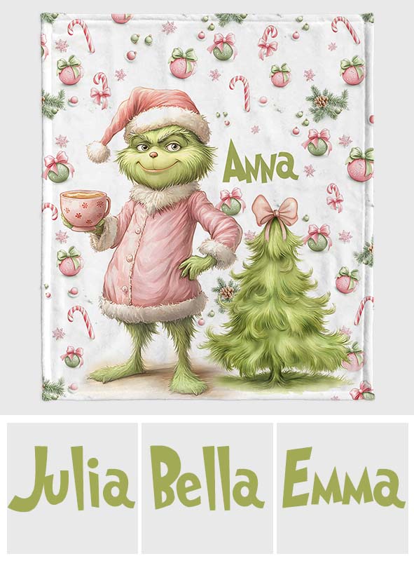 Pink Grinchy Green - Personalized Stole Christmas Blanket