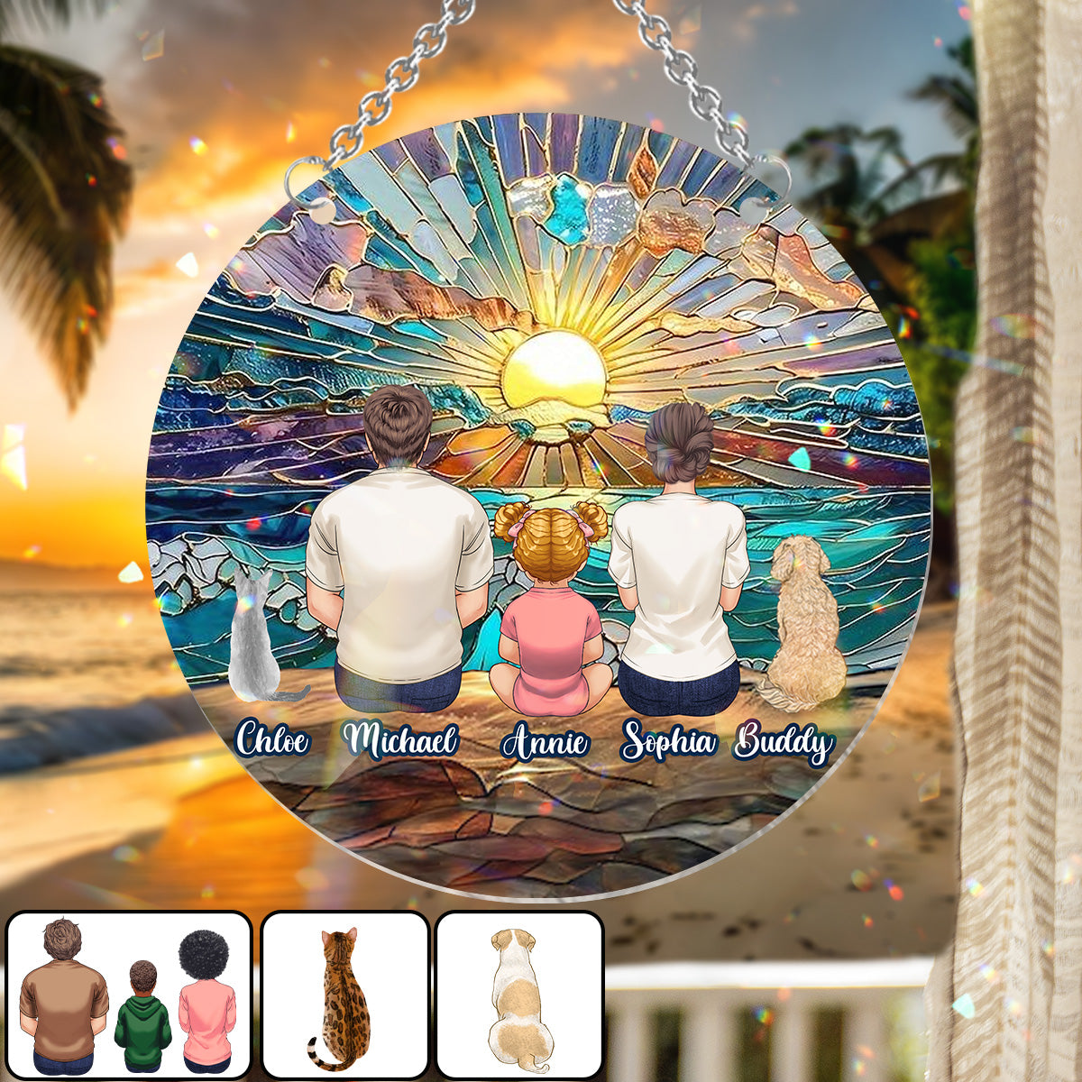 Glückliches Paar genießt romantischen Strand – Personalisierter Familien-Fensterhänger-Sonnenfänger 