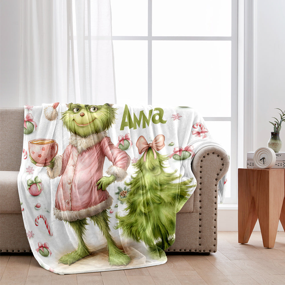 Pink Grinchy Green - Personalized Stole Christmas Blanket