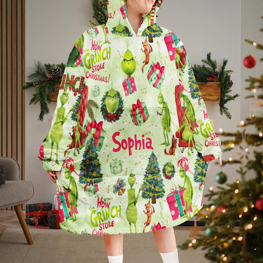 Grüne Weihnachten – Personalisierte Stola-Weihnachtsdecke mit Kapuze