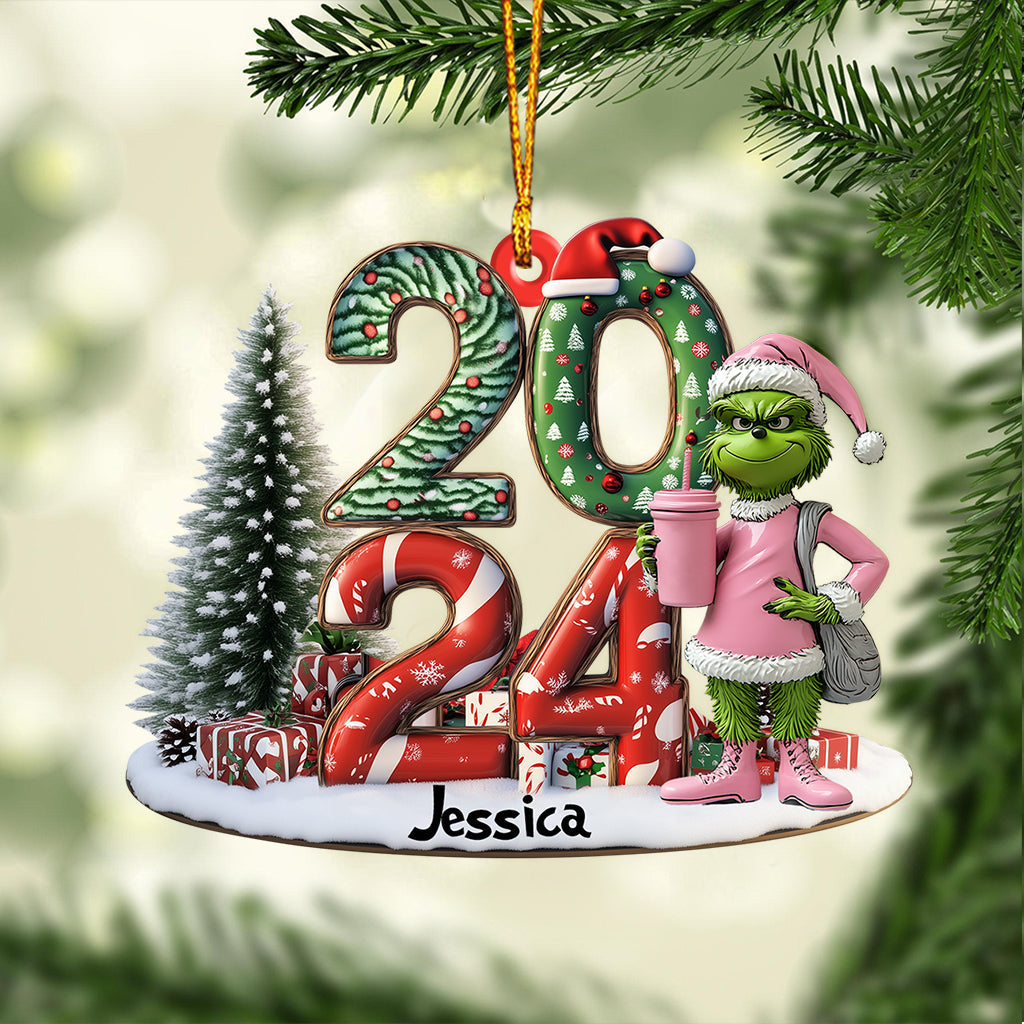 Grinchy Green Lady Christmas - Personalized Stole Christmas Custom Shaped Ornament