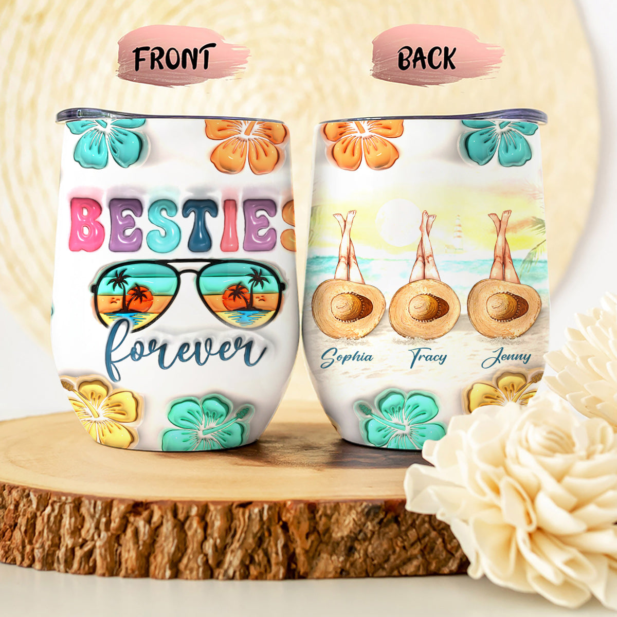 Beste Freundinnen für immer – Sommerfeeling pur! Personalisierter Weinbecher für die beste Freundin