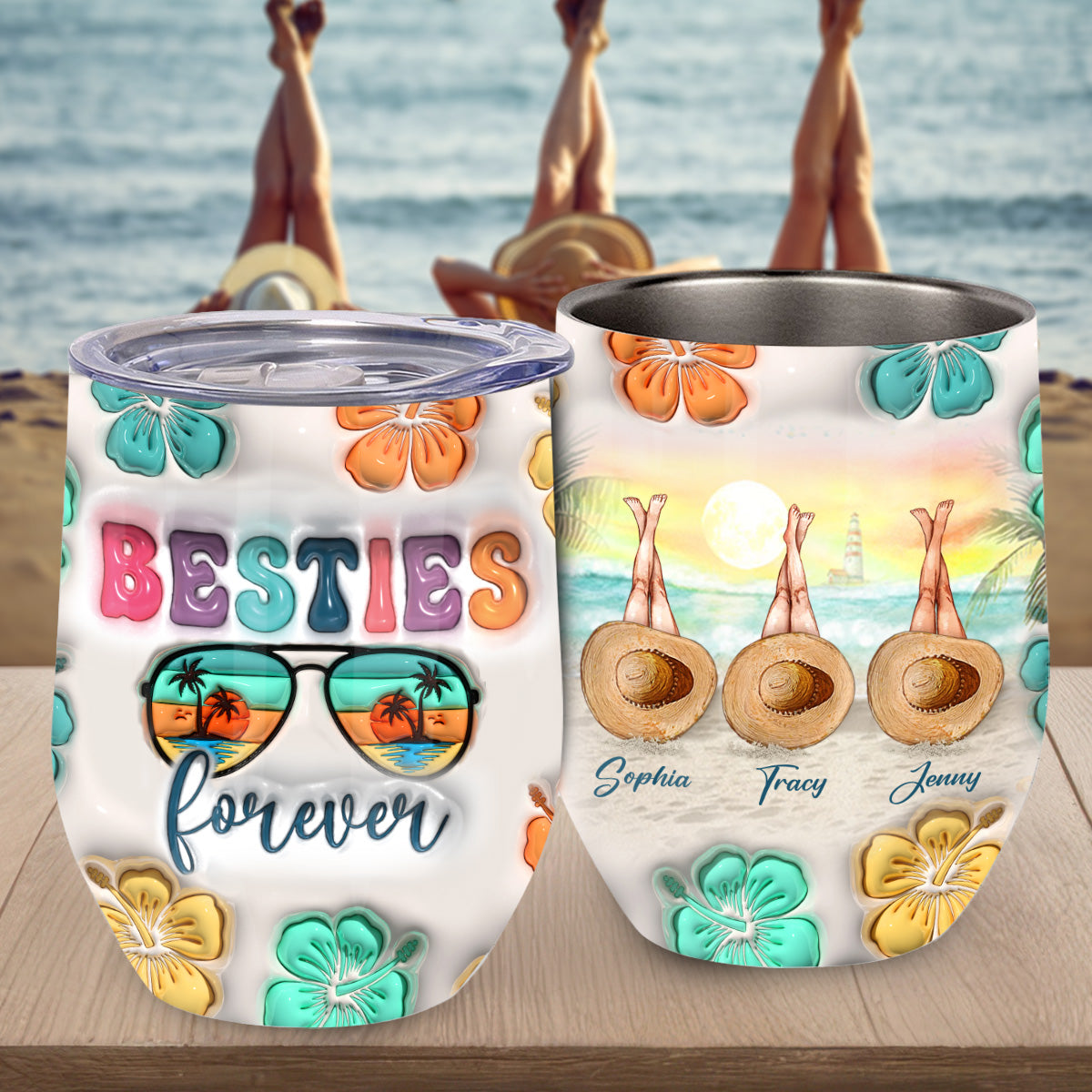 Beste Freundinnen für immer – Sommerfeeling pur! Personalisierter Weinbecher für die beste Freundin