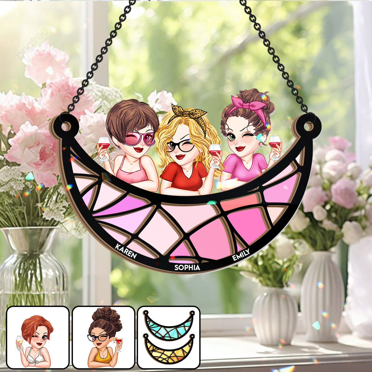 Für immer beste Freundinnen – Personalisierter zweilagiger Fensterhänger „Beste Freundinnen“