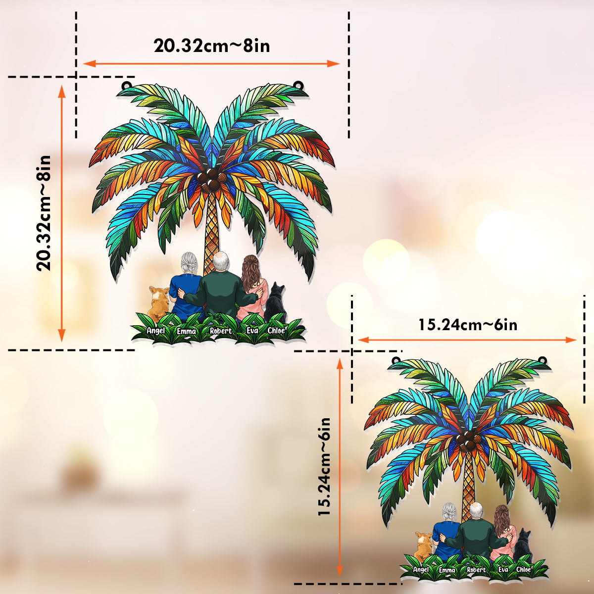 Familie unter der Palme – Personalisierter Fensterhänger mit Familienmotiv 