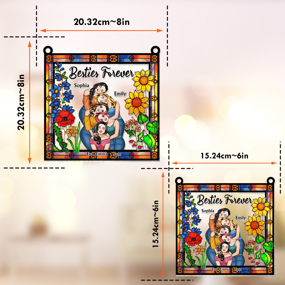 Besties Forever Floral Style - Personalisierter Bestie-Fensterhänger-Sonnenfänger 