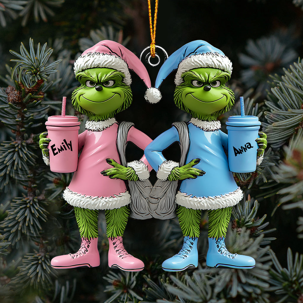 Grinch von Besties – Personalisierte Stola, transparenter Weihnachtsschmuck