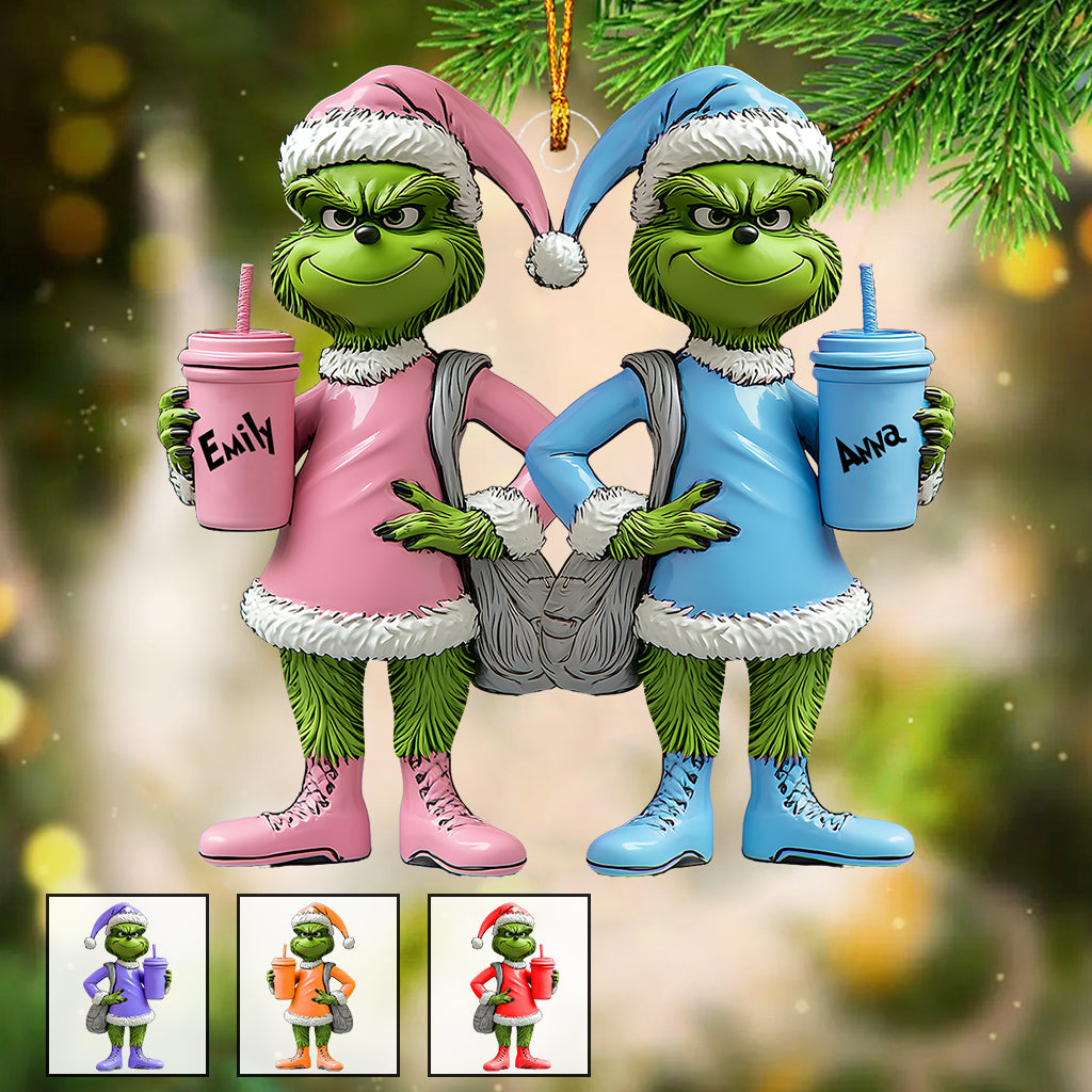 Grinch von Besties – Personalisierte Stola, transparenter Weihnachtsschmuck
