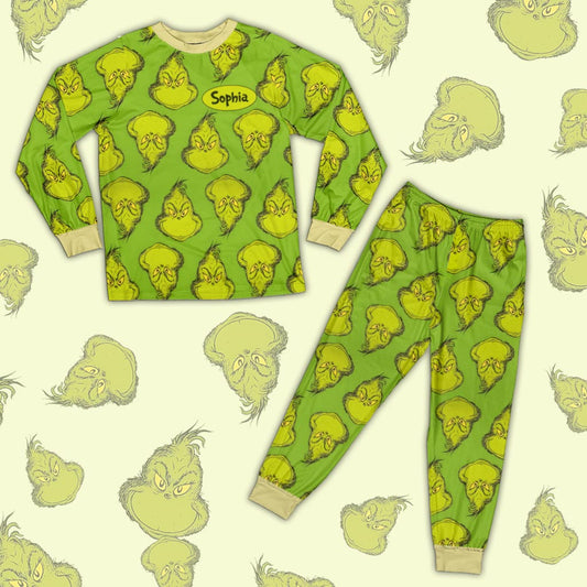 Das grüne personalisierte Stola-Weihnachtspyjama-Set