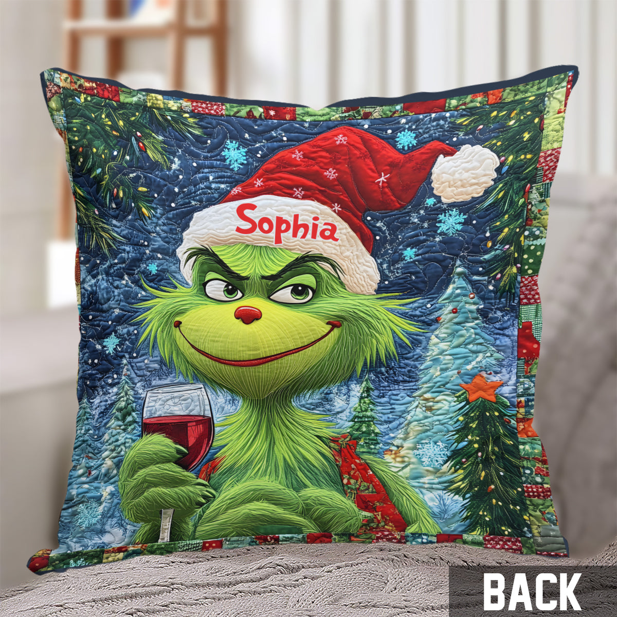 Fröhliche Grinchmas - Personalisiertes Kissen mit Stola-Weihnachtsmotiv