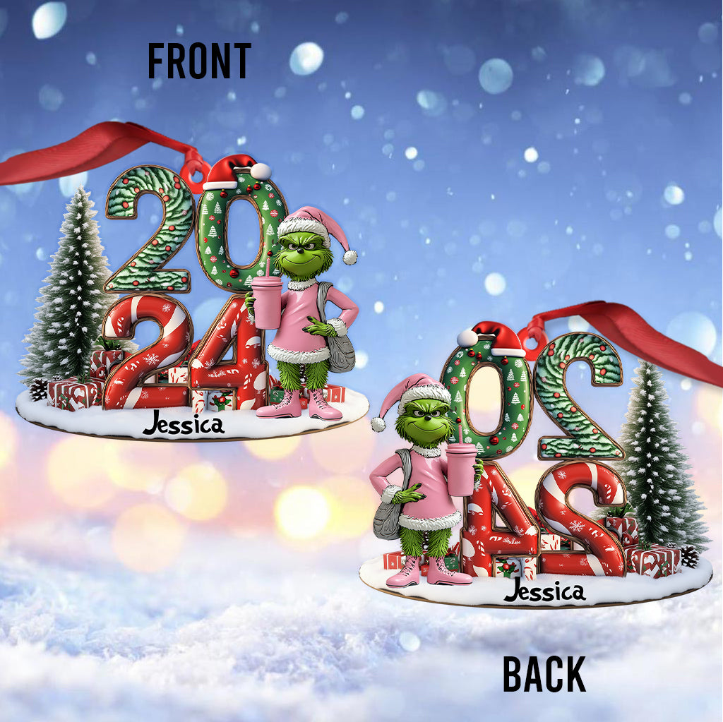 Grinchy Green Lady Christmas - Personalized Stole Christmas Custom Shaped Ornament