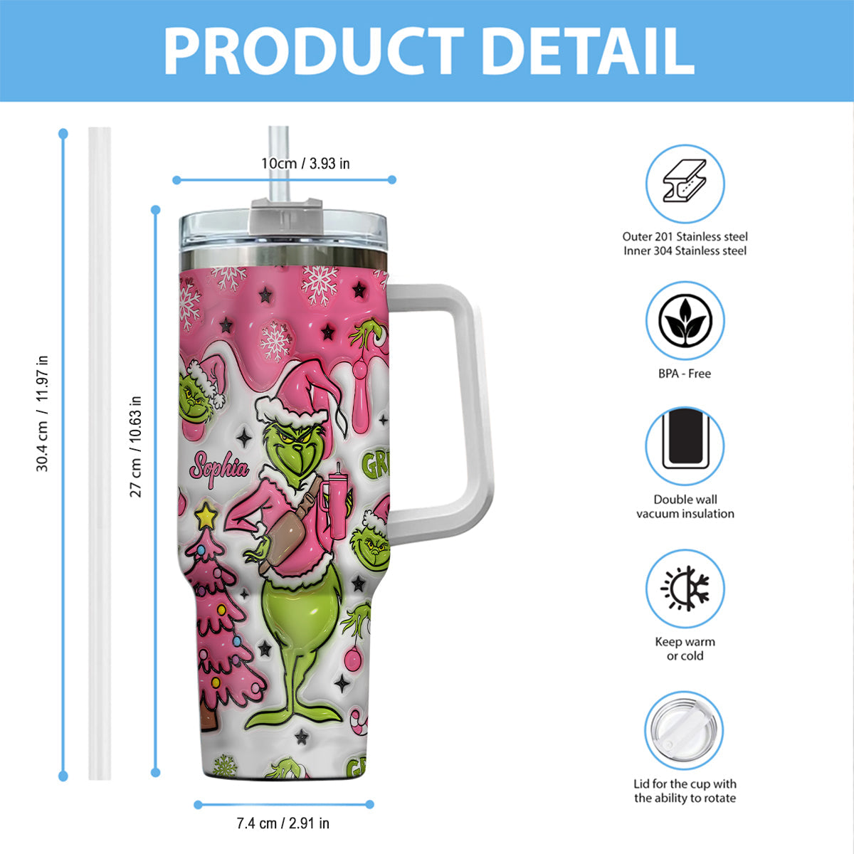 Fröhliche Grinchmas – Personalisierter Stola-Weihnachtsbecher mit Henkel