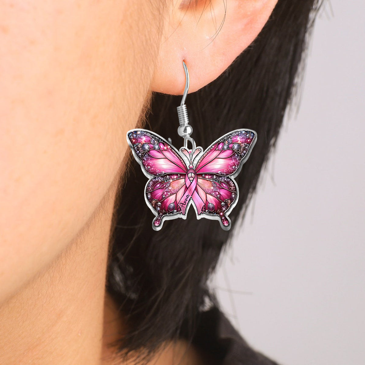 Guerrière du cancer du sein - Boucles d'oreilles personnalisées pour la sensibilisation au cancer du sein