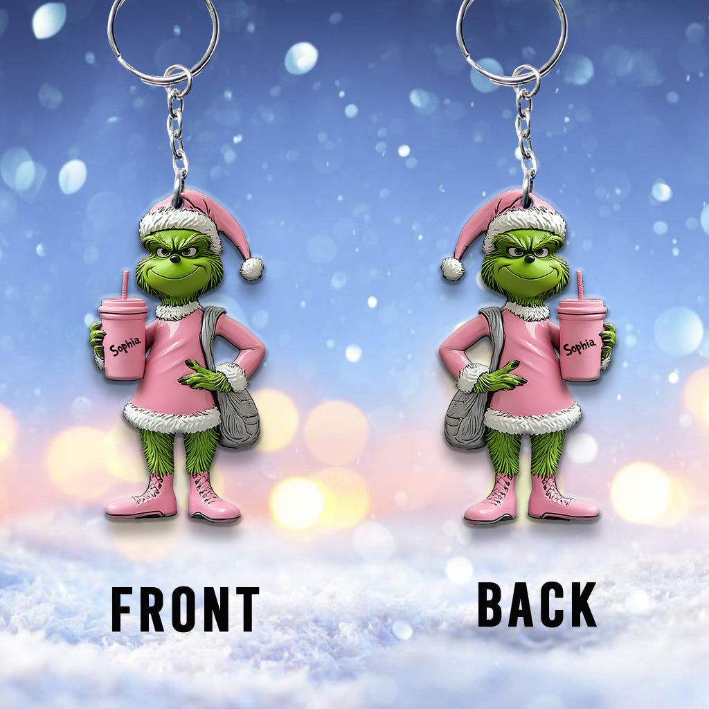 Grinchy Green Lady – Personalisierter Weihnachtsstola-Schlüsselanhänger