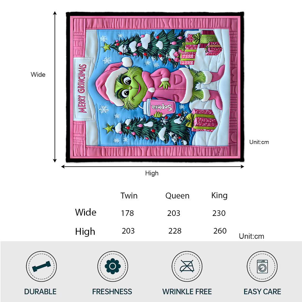 Grinchy Green Lady - Personalized Stole Christmas Quilt