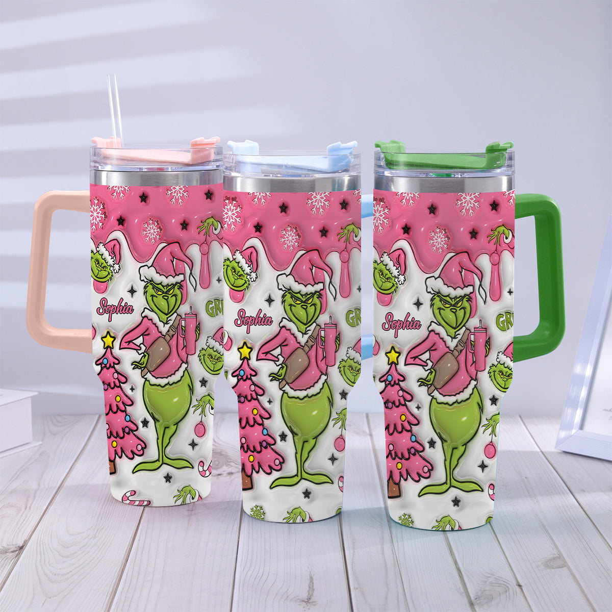 Fröhliche Grinchmas – Personalisierter Stola-Weihnachtsbecher mit Henkel
