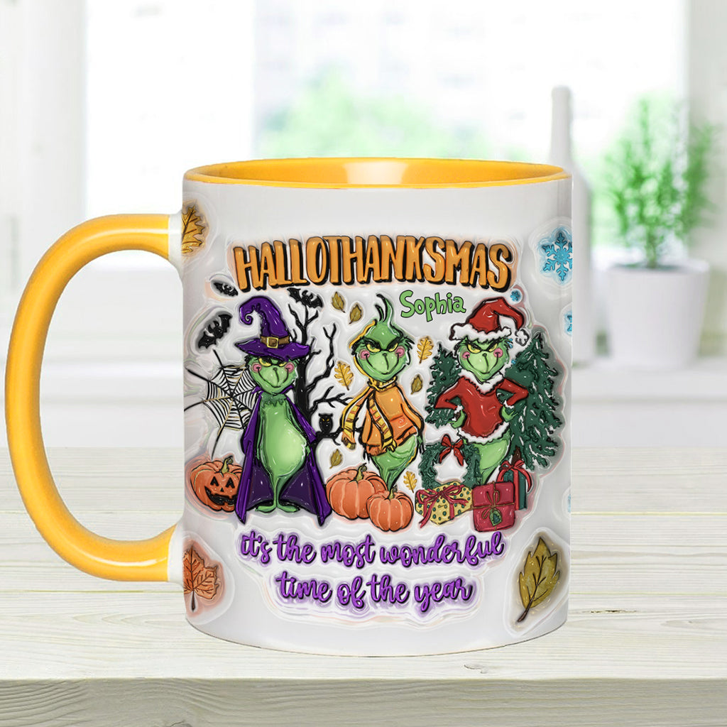 Happy Hallothanksmas - Personalized Stole Christmas Accent Mug