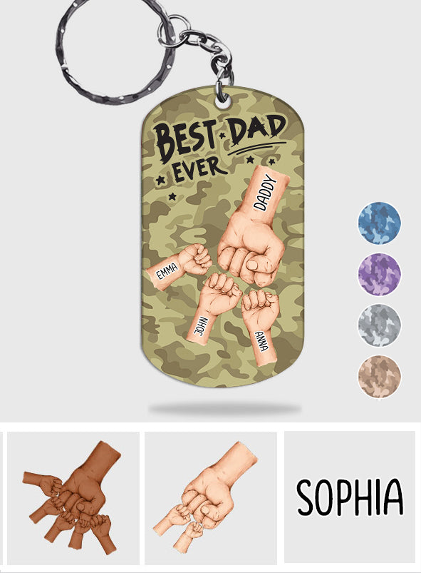 Porte-clés personnalisé en acier inoxydable « Meilleur papa du monde » motif camouflage - Porte-clés « Meilleur papa du monde » motif poing levé - Meilleur papa du monde