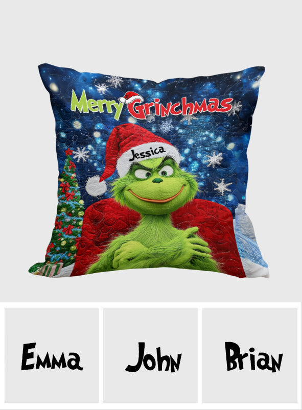 Fröhliche Grinchmas - Personalisiertes Kissen mit Stola-Weihnachtsmotiv
