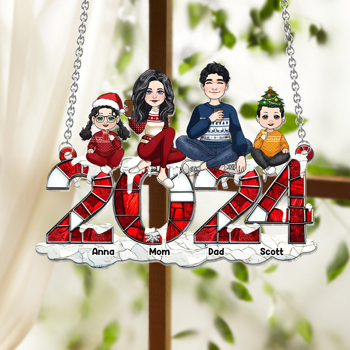 2024 Christmas - Personalized Family Window Hanging Suncatcher Ornament