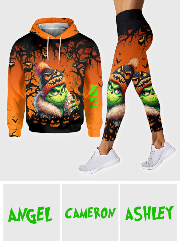 Grünes Halloween – Personalisierter Stola-Weihnachtshoodie und Leggings