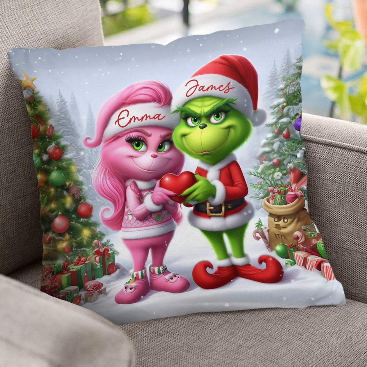 Merry Grinchmas - Personalized Stole Christmas Throw Pillow