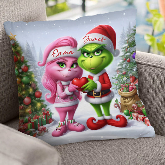 Fröhliche Grinchmas - Personalisiertes Kissen mit Stola-Weihnachtsmotiv