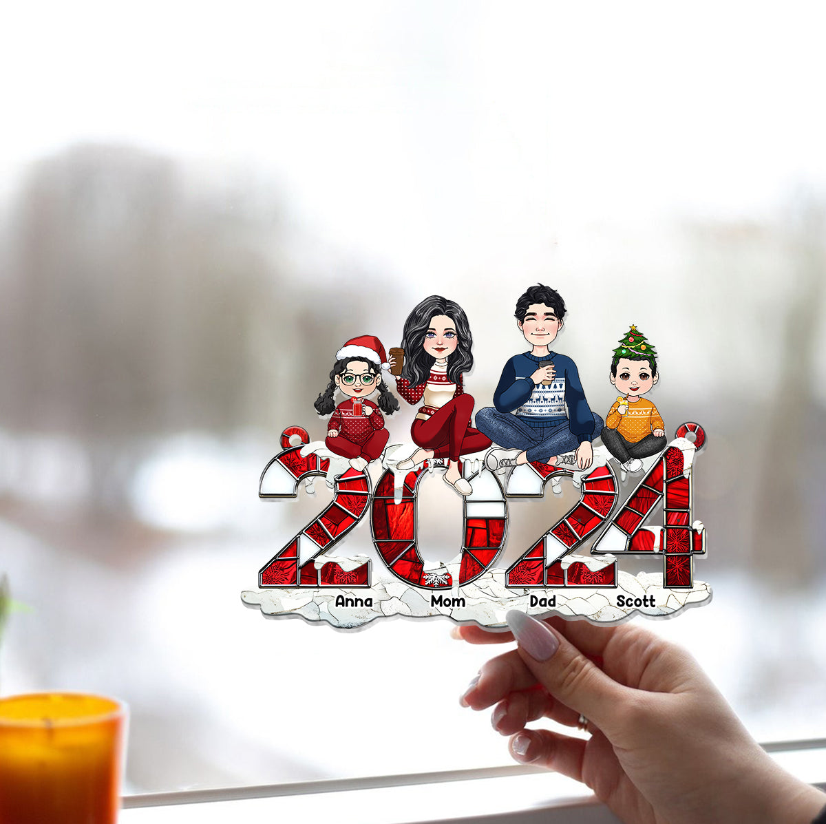 2024 Christmas - Personalized Family Window Hanging Suncatcher Ornament