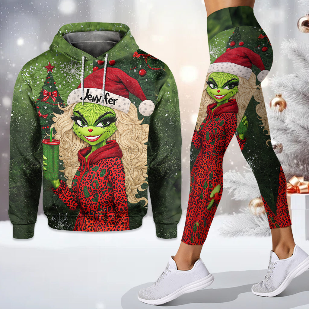 Wunderschöne grüne Dame – personalisierter Weihnachtshoodie und Leggings mit Stola