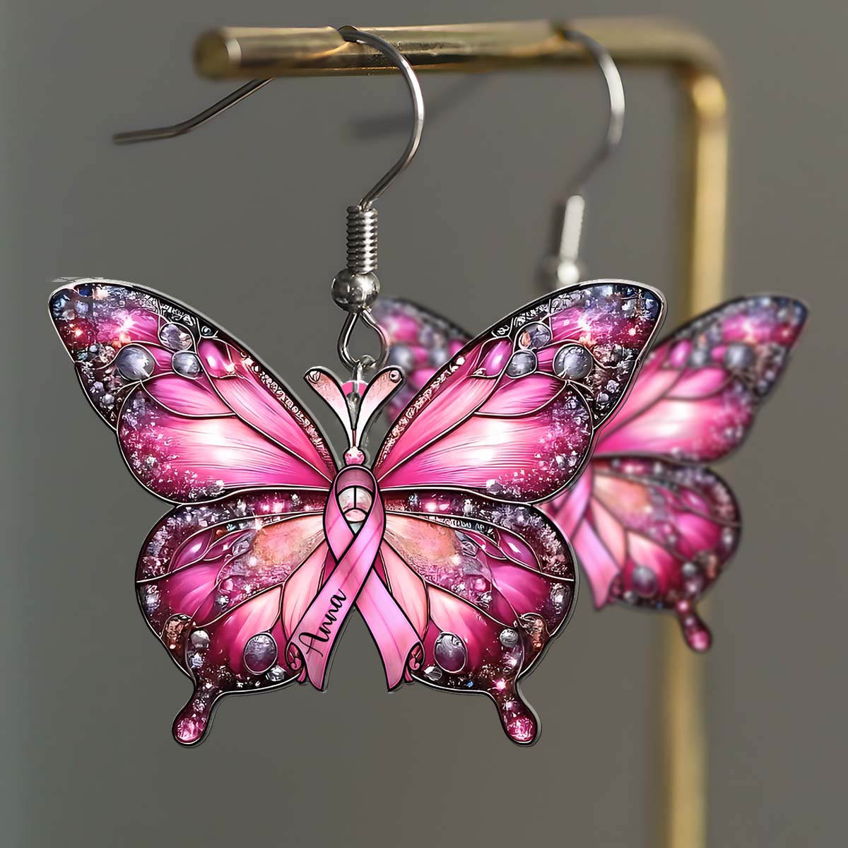 Guerrière du cancer du sein - Boucles d'oreilles personnalisées pour la sensibilisation au cancer du sein