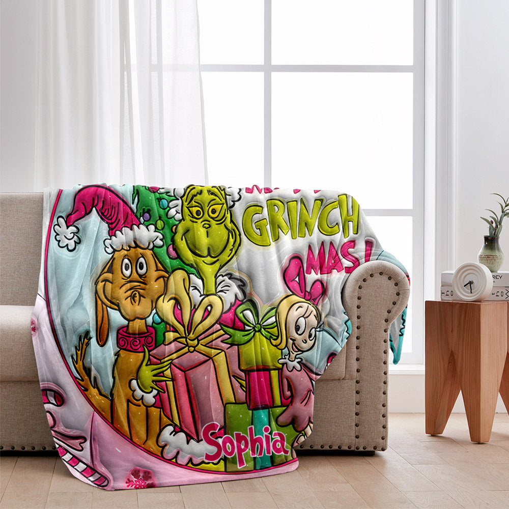 Fröhliche Grinchmas - Personalisierte Stola-Weihnachtsdecke