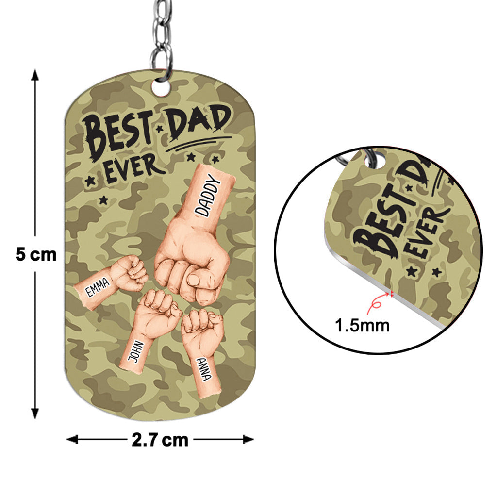 Porte-clés personnalisé en acier inoxydable « Meilleur papa du monde » motif camouflage - Porte-clés « Meilleur papa du monde » motif poing levé - Meilleur papa du monde