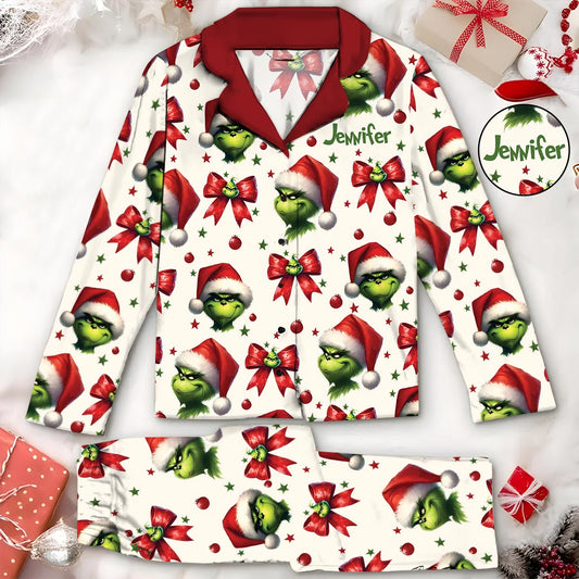 Coquette Grinchmas - Personalized Stole Christmas Button Down Pajamas