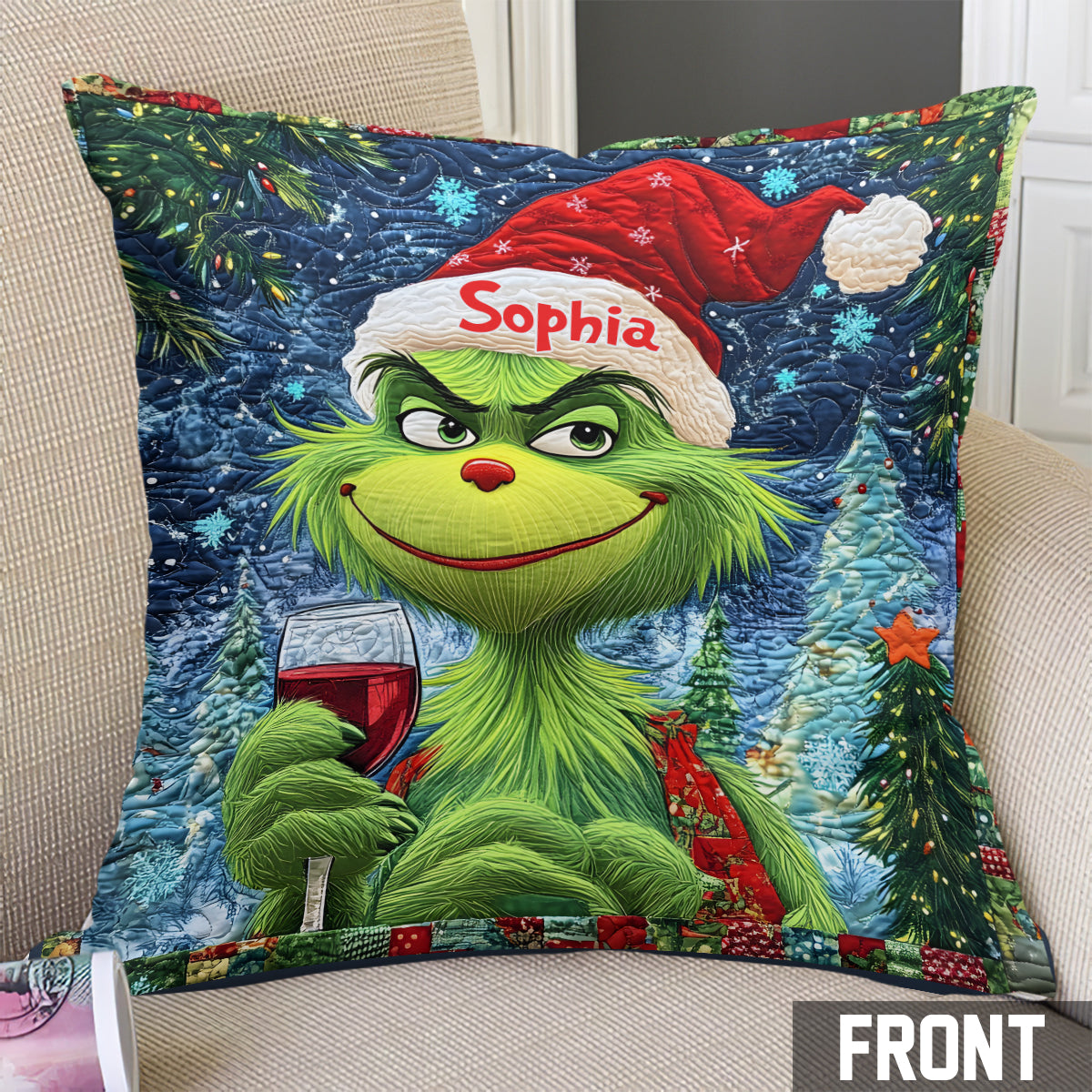 Fröhliche Grinchmas - Personalisiertes Kissen mit Stola-Weihnachtsmotiv