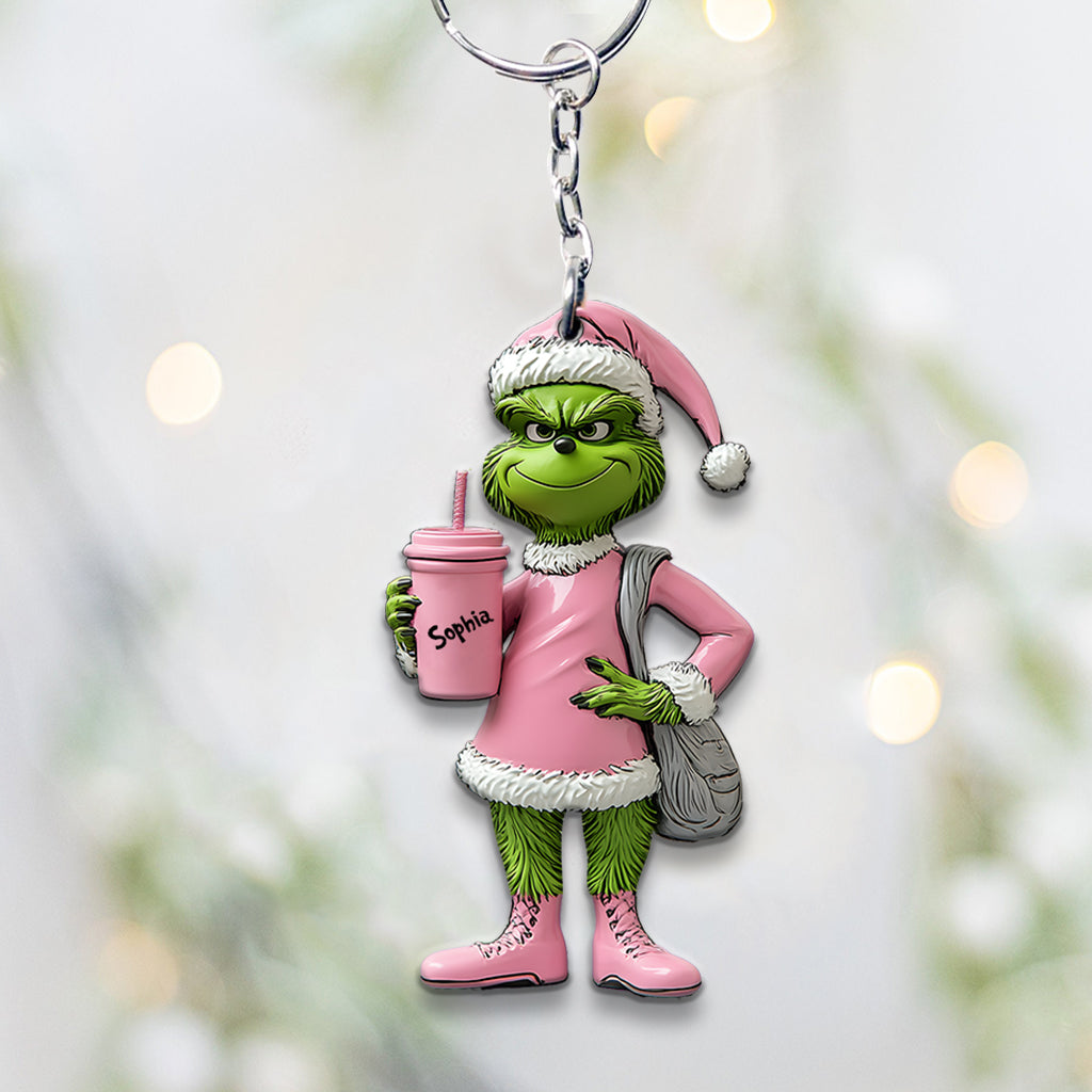 Grinchy Green Lady – Personalisierter Weihnachtsstola-Schlüsselanhänger