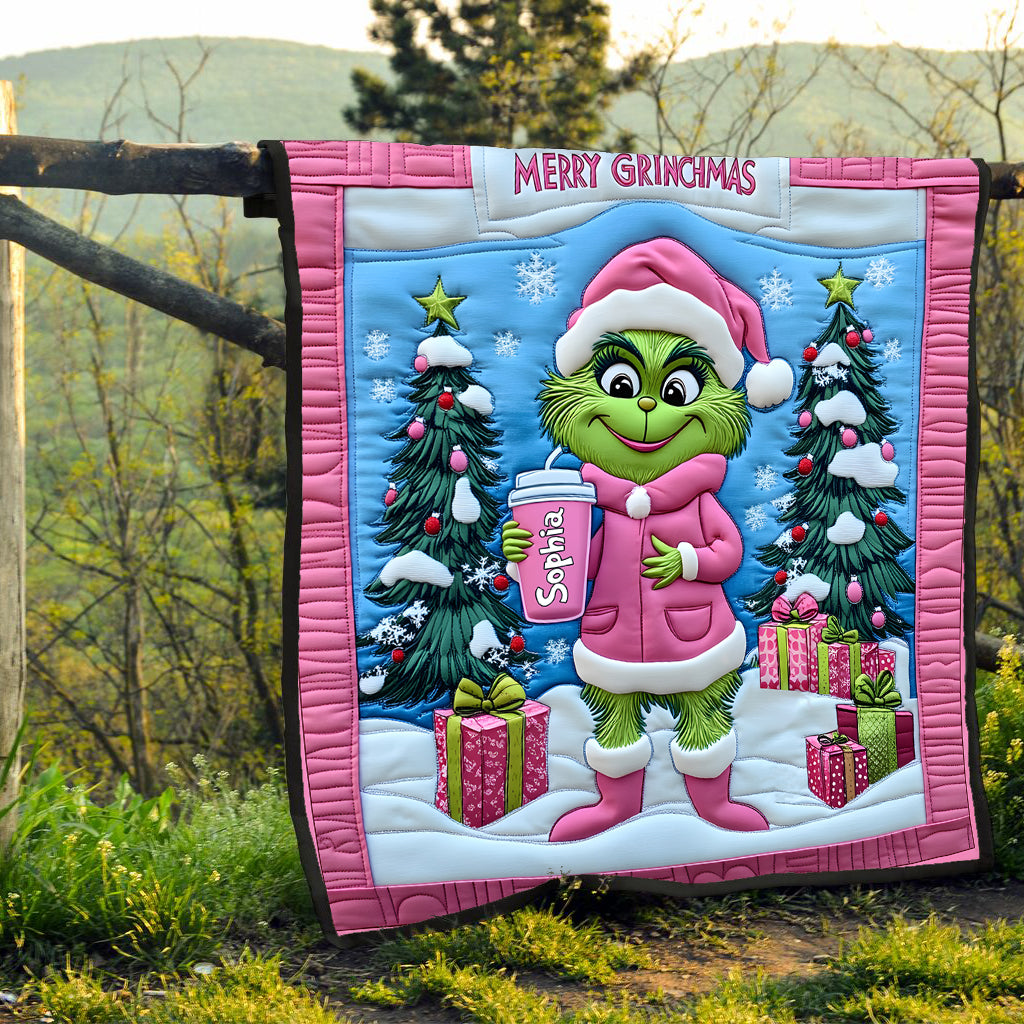 Grinchy Green Lady - Personalized Stole Christmas Quilt