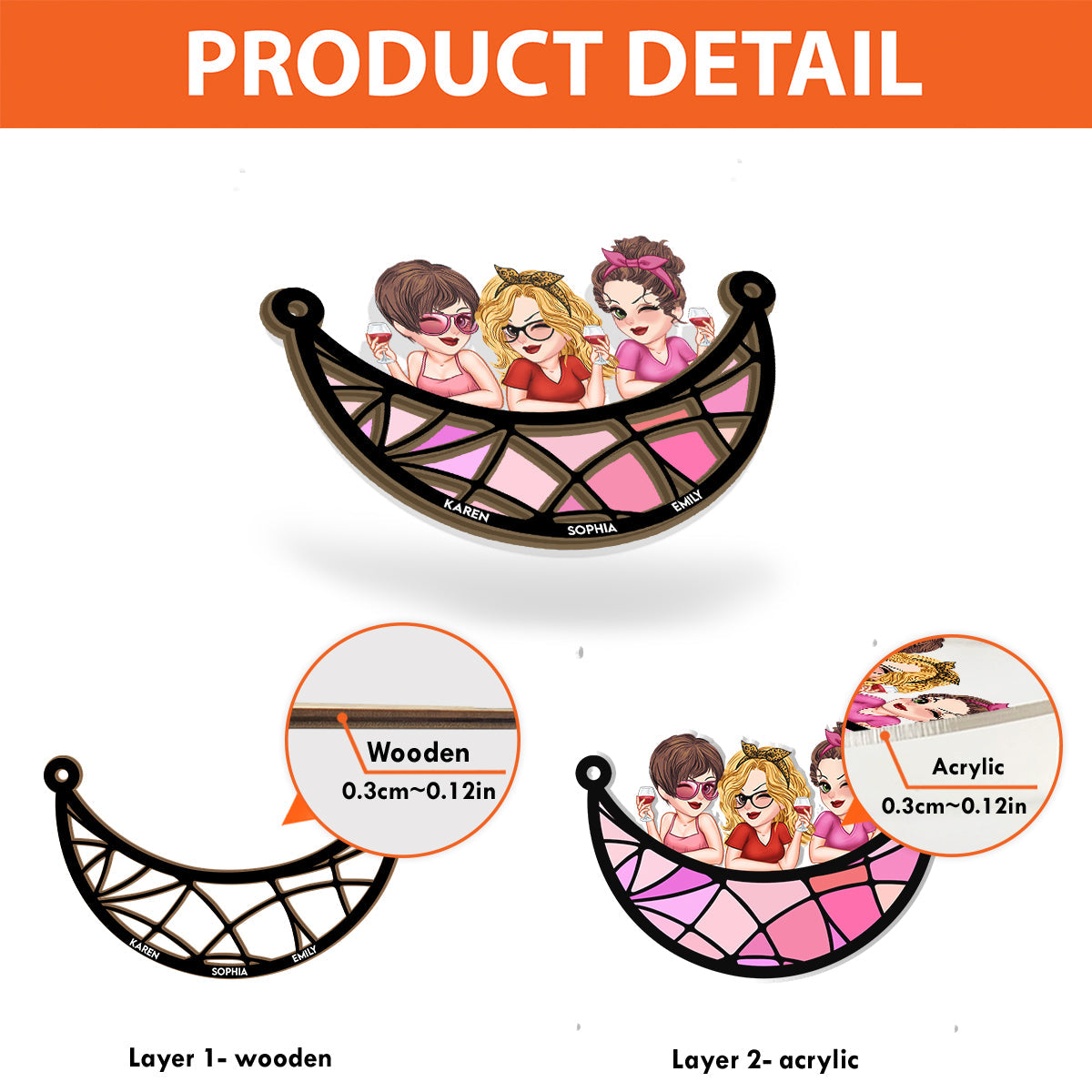 Für immer beste Freundinnen – Personalisierter zweilagiger Fensterhänger „Beste Freundinnen“