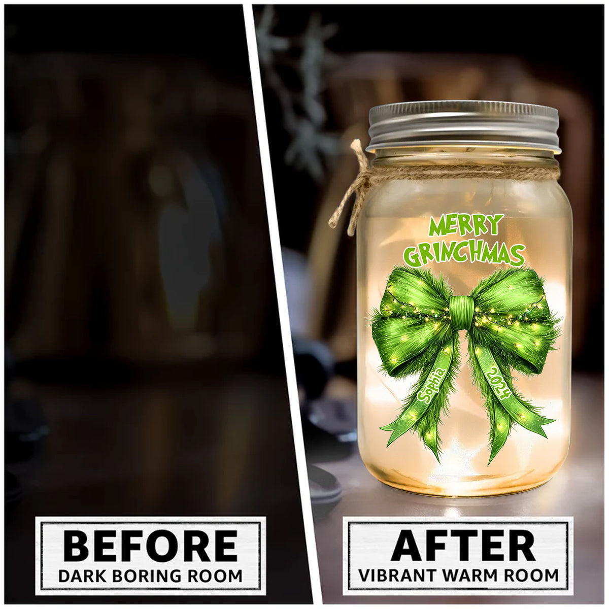 Heute besonders grinchig drauf - Personalisierte Stola-Weihnachtsbeleuchtung im Einmachglas