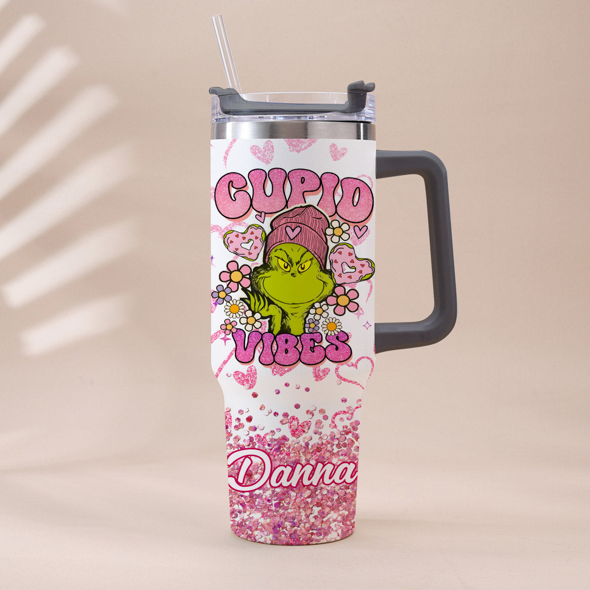 Cupid Vibes - Personalized Stole Christmas Tumbler With Handle