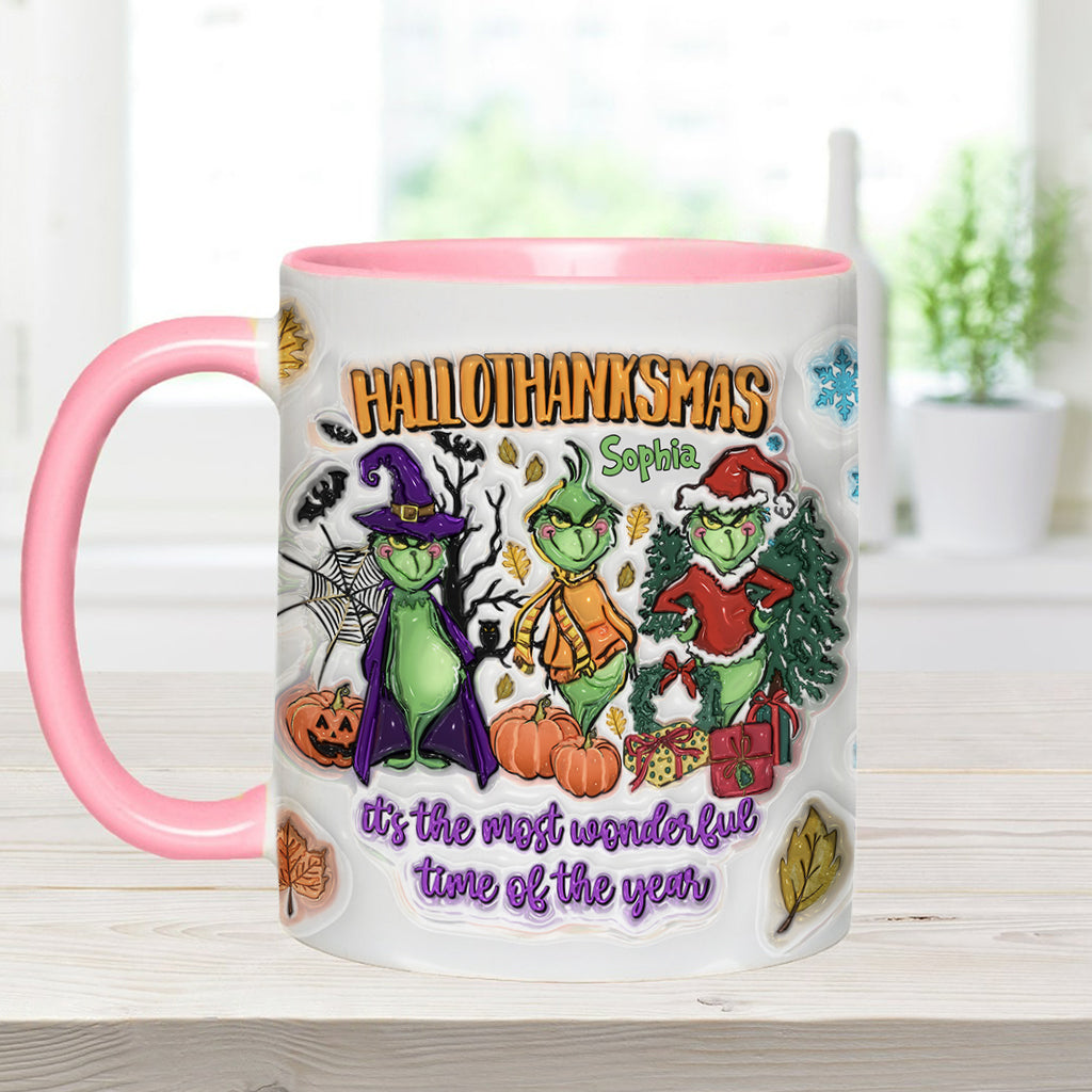 Happy Hallothanksmas - Personalized Stole Christmas Accent Mug