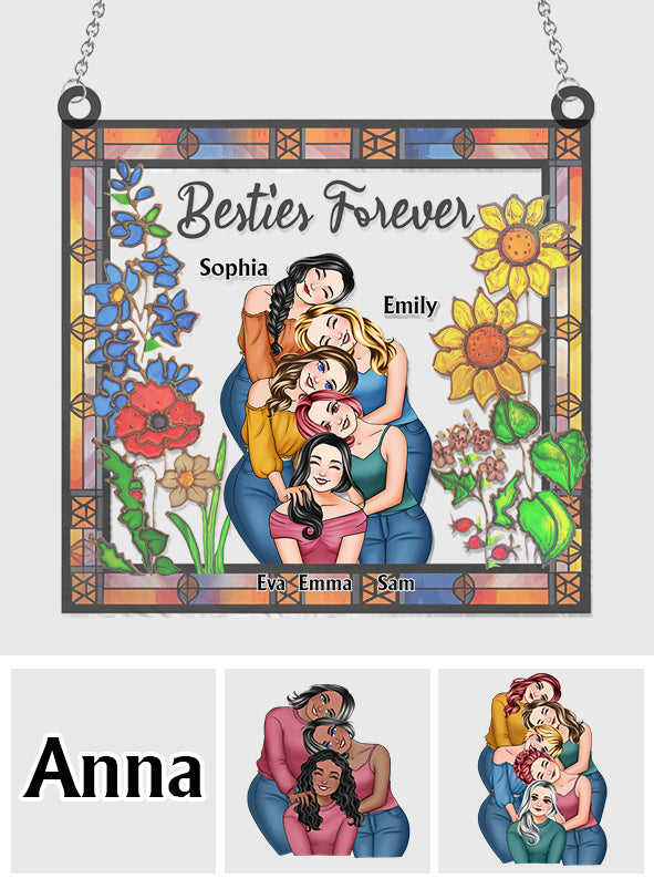 Besties Forever Floral Style - Personalisierter Bestie-Fensterhänger-Sonnenfänger 