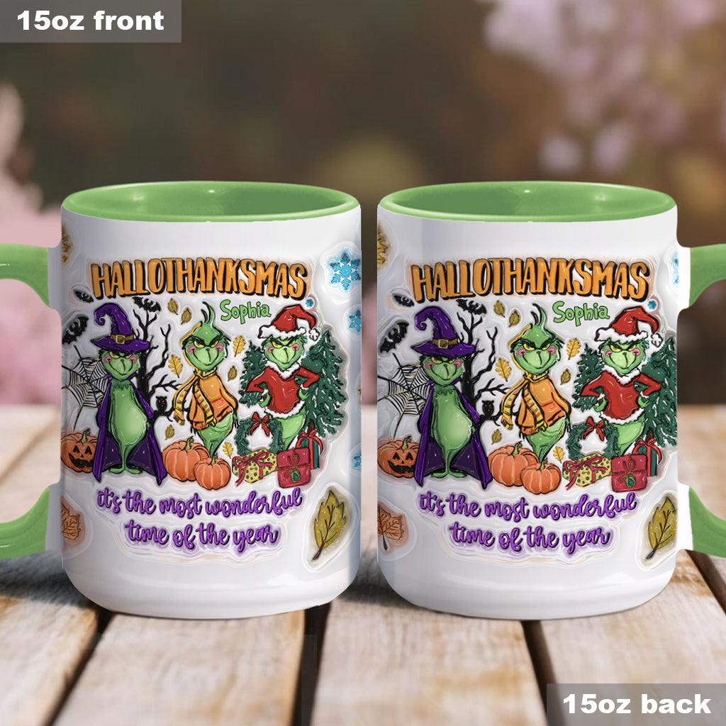 Happy Hallothanksmas - Personalized Stole Christmas Accent Mug