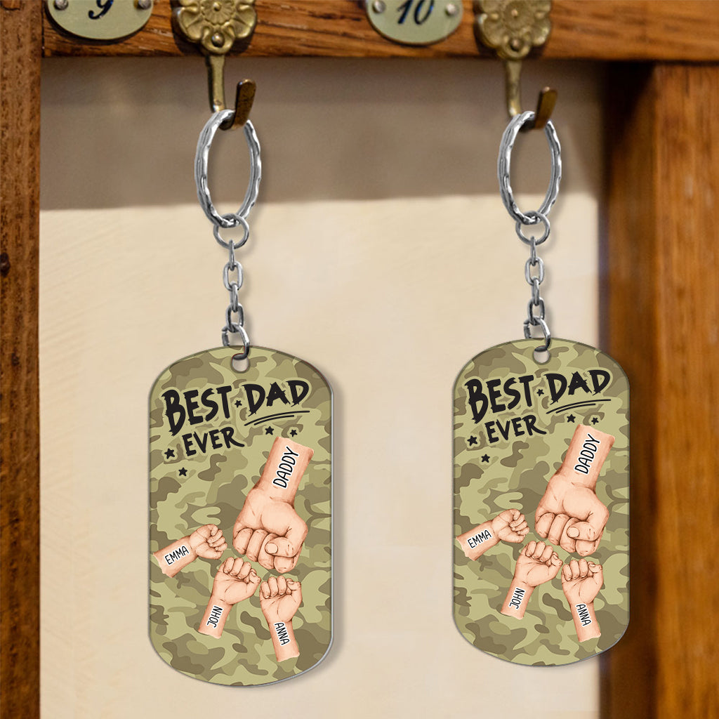 Porte-clés personnalisé en acier inoxydable « Meilleur papa du monde » motif camouflage - Porte-clés « Meilleur papa du monde » motif poing levé - Meilleur papa du monde