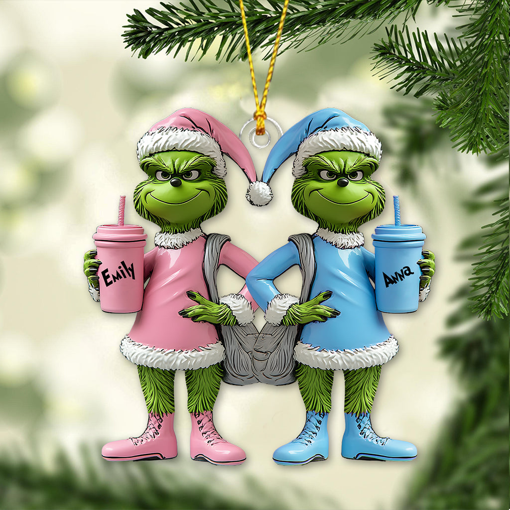 Grinch von Besties – Personalisierte Stola, transparenter Weihnachtsschmuck